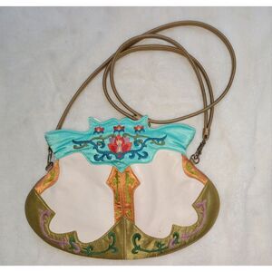 Leather/Satin Silk Embroidered Style Handbag with‎ Lotus Flower